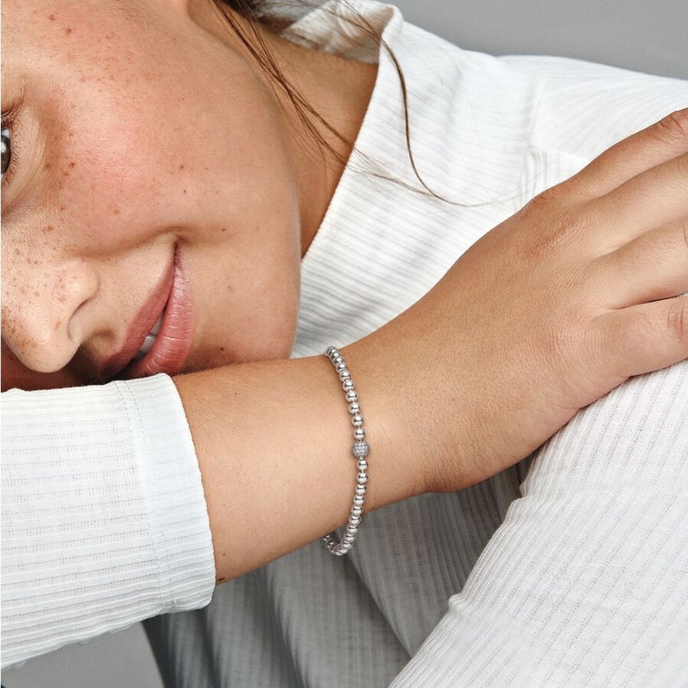 Pandora Beads & Pavé Silver Bracelet